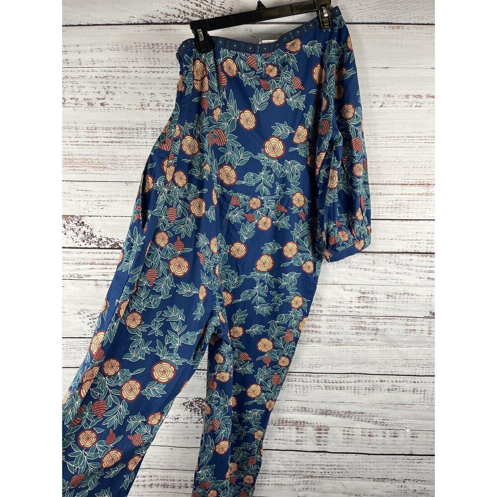 Meyer's Jumpsuit Womens Medium Blue Citrus Floral Print Long Sleeve Pockets Boho - Picture 10 of 12